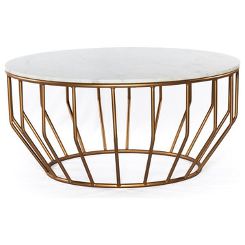 Gold Leaf Round Coffee Table, Marble White