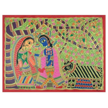 Krishna Meets Radha Madhubani Painting