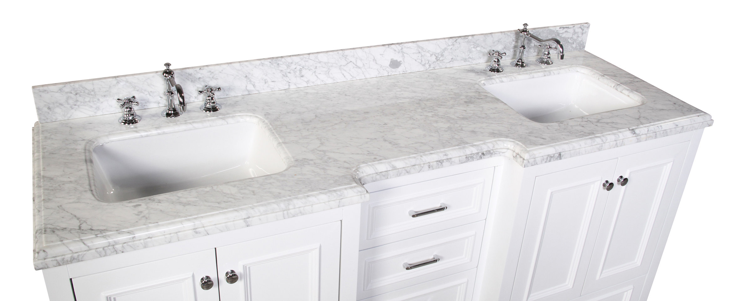 Nantucket 72" Double Bath Vanity, White, Carrara Marble