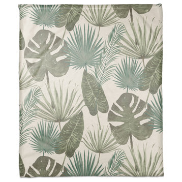 Tropical Palm White 50x60 Coral Fleece Blanket