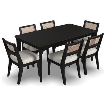 Pemberly Row 7-Piece Mid-Century Wood Rectangle Dining Set in Black
