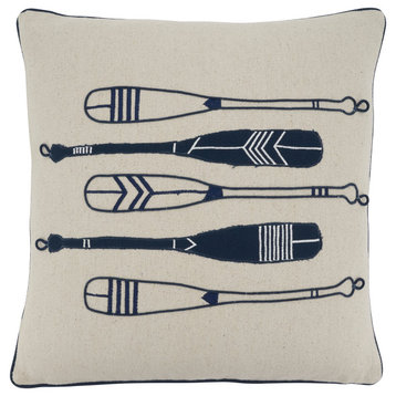 Down-Filled Throw Pillow With Oars, 18"x18", Navy Blue