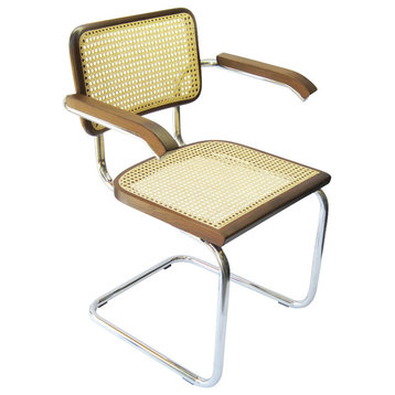 Marcel Breuer Cane Chrome Arm Chair, Walnut