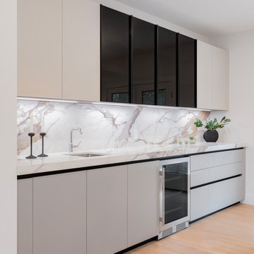 Modern White & Wood Kitchen and Wet Bar in Winchester, MA