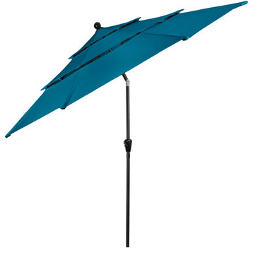 10 ft Patio Umbrella 3-Tiered Sunshade WithButton Tilt and Easy-Open Crank, Teal