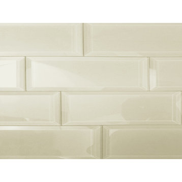 Frosted Elegance 3 in x 12 in Beveled Glass Subway Tile in Glossy Creme