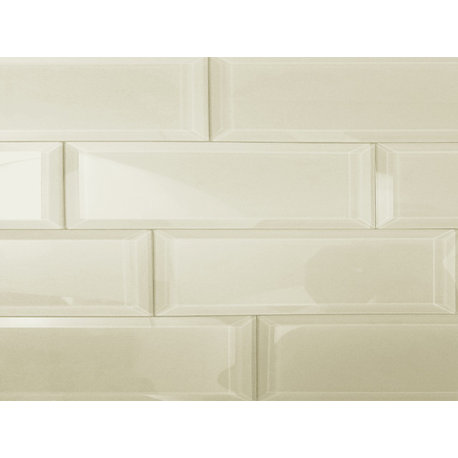 Frosted 3"x12" Beveled Glass Subway Tile,Glossy Creme, 1 Piece