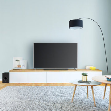 Modernes TV Zimmer in Pastelblau