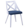 Charlotte Chair, Set of 2, White Textured Wood, Blue Fabric