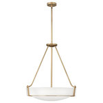 Hinkley - Hinkley Hathaway 3224An Large Pendant, Heritage Brass - Hathaway's striking design features a bold shade held, place by three intersecting, floating arms with unique forged uprights and ring detail for a modern style. Available, Heritage Brass with etched glass, Olde Bronze with etched glass, Olde Bronze with etched amber glass and Antique Nickel with etched glass.