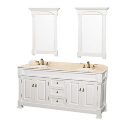 Wyndham Collection Andover 72" Vanity, Ivory Marble Top, White Sinks - Bathroom Vanities And Sink Consoles