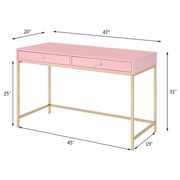 ACME Ottey Writing Desk in Pink High Gloss & Gold Finish