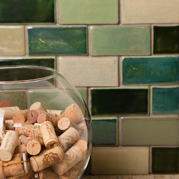 Shades of Green Blend Subway Tile Backsplash