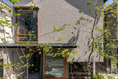 東京23区にあるお手頃価格の小さな和モダンなおしゃれな家の外観 (漆喰サイディング、長方形) の写真