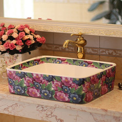 Sea of flowers painted ceramic sink - Bathroom Sinks