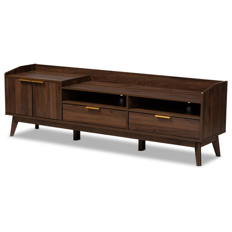 Kayley Mid-Century Modern Walnut Brown 2-Drawer Wood TV Stand