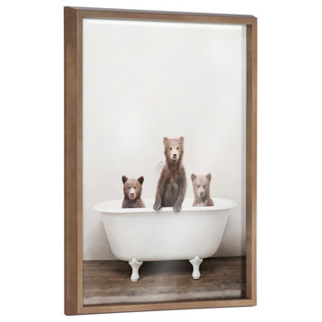 Blake Bears in Bath Framed Printed Glass by Amy Peterson Art Studio, Gold 18x24