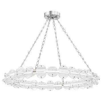 Lindley LED Chandelier, Small, Polished Nickel Frame, Etched Shade