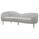 Meridian Furniture - Ritz Velvet Upholstered Sofa, Cream - Get comfy while remaining chic in this elegant Ritz cream velvet sofa. Plush cream-colored upholstery provides a soft texture that is pleasing to the senses, while its curved design offers a contemporary touch to your home furnishing. Gold metal legs complement the sofa's sophisticated cream color, creating a gallant piece anyone would be proud to display in their home.