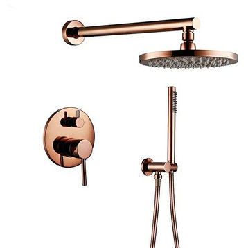 Solid Brass Rose Gold Shower Faucet Set With Handheld Shower