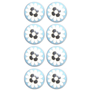 HomeRoots Charming Light Blue And Black Set of 8 Knobs
