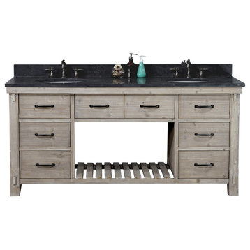72" Rustic Solid Fir Double Sink Vanity With Limestone Top, Oval Sink