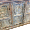 Consigned Lotus Carved Distressed Blue Sideboard, Media TV Storage Cabinet