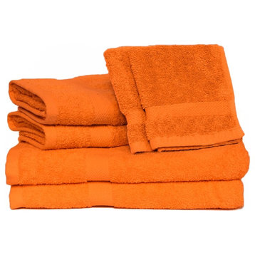 Deluxe 6-Piece Cotton Terry Bath Towel Set, Orange