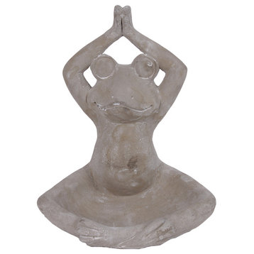 Meditating Frog Figurine in Overhead Namaskara Position With Candleholder