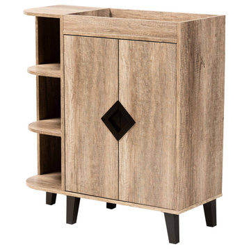 Wales Rustic Oak Wood 2-Door Shoe Storage Cabinet With Open Shelves