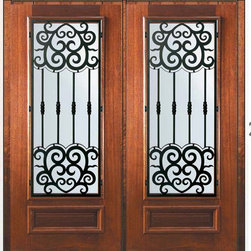 Pre-hung Double Door 80 Mahogany Barcelona 3/4 Lite Wrought Iron - Front Doors