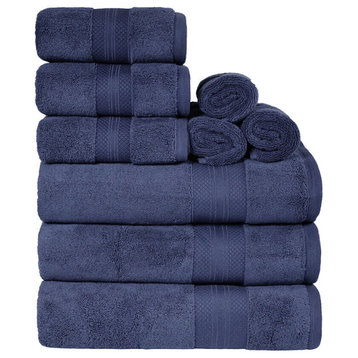 9 Piece Luxury Cotton Face Hand Bath Towel Set, Crown Blue