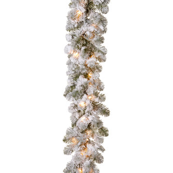 National Tree Company Decorative 9' Snowy Camden Garland with Clear Lights