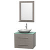 Centra 30" Gray Oak Single Vanity, Green Glass Top, White Carrera Marble Sink