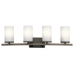 Kichler - Bath 4-Light, Olde Bronze - Streamlined and simple. This Crosby 4 light bath light in Olde Bronze delivers clean lines for a contemporary style. The clear glass shades enhance this minimalistic design.