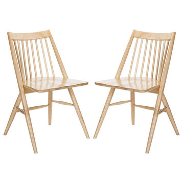 Set of 2 Dining Chair, Rubberwood Construction With Spindle Backrest, Natural