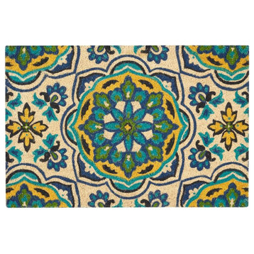 Waverly Wav17 Greetings 18x28" Rectangle Coir Floral Area Rug in Blue/Green