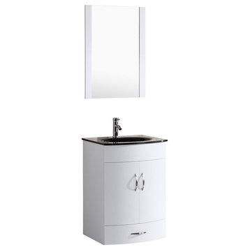 Style 5, 30"W White Vanity Sink Base Cabinet, Mirror, LV5-30W
