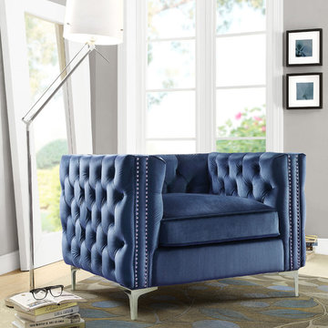 Chic Home Da Vinci Club Chair, Navy Blue Velvet