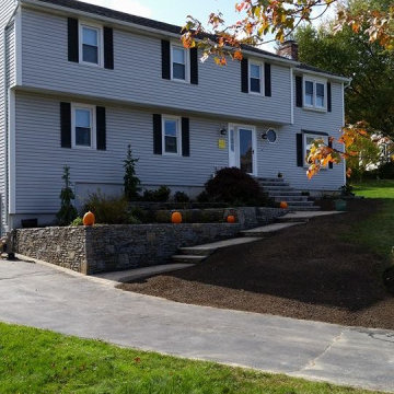 Stone Wall, Landscape Lighting, Walkway & Landing Project, Marlborough MA