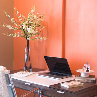 Modern Home Office with White Cherry Blossoms