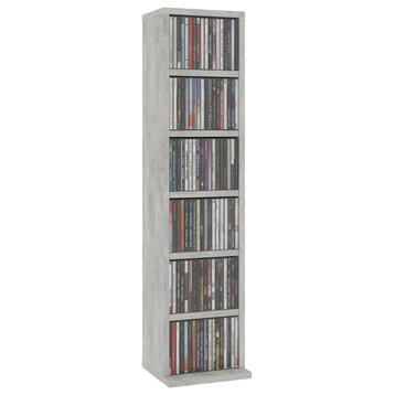 vidaXL CD Cabinet Concrete Gray Engineered Wood Media Tower Shelf Organizer