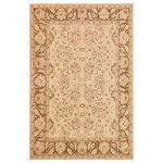 Bareens Designer Rugs - Shabby Chic Ziegler Antonina Beige Brown Hand-Knotted Wool Rug - 7'10'' x 10'6'' - Enhance the ambiance of your home with this magnificent Persian-influenced Turkish hand-knotted rug made by skilled artisans capable of creating the most exceptional vegetable dyes and hand-spun wool. This exquisite handmade rug is a one-of-a-kind Peshawar Kafkaz, otherwise identified as Chobi, Chobi Peshawar, Oushak, or Ziegler rug. These handmade rugs are crafted in Pakistan utilizing superior-quality wool imported from Australia, New Zealand, and Korea in two types of weaves: the Persian weave and the Mori weave. This rug is meticulously crafted by hand using the finest natural vegetable dyes extracted from local plants. The artisans use a blend of hand-spun local and fine merino wool, resulting in a rug with a compelling texture, higher lanolin content, and longer staple. The artisans occasionally incorporate natural or artificial silk into the pile to enhance specific motifs. The finished product is an awe-inspiring execution of flawless design and an understated palette that exudes elegance.