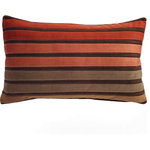 Pillow Decor - Canyon Stripes Textured Velvet Throw Pillow 12x20, with Polyfill Insert - The rectangular Canyon Stripes pillows measure 12"x20" and are made from a soft, striped velvet fabric. The wider stripes are in warm earth tones that include rusty red and orange, copper and dark taupe and are separated by narrow stripes of dark chocolate brown. This gorgeous mix of Arizona colors combined the beautiful texture of soft velvet will warm up any room in your home.FEATURES:
