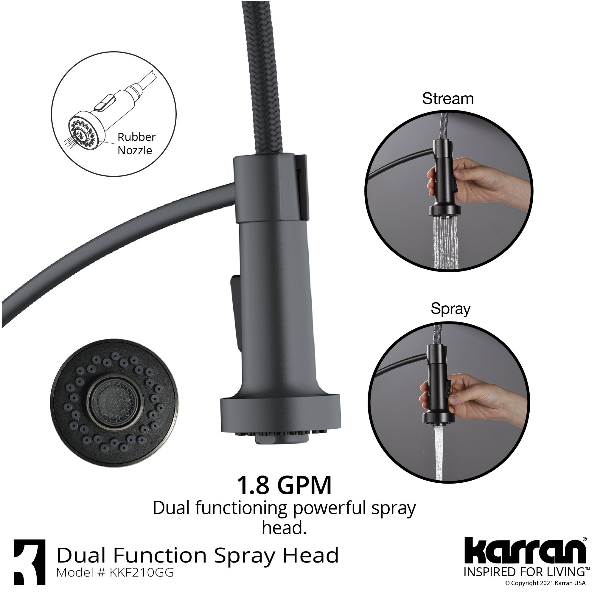 Karran Single-Handle Pull-Down Sprayer Kitchen Faucet, Gunmetal Grey