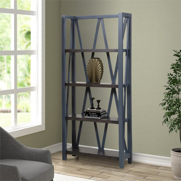 Bowery Hill Traditional Wood Etagere Bookcase in Denim Finish