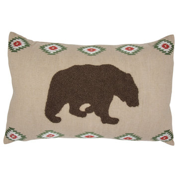 Aztec Embroidered Bear Burlap Lumbar Pillow, 16"x26", 1 Piece