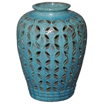 Perlou Lattice Jar, Turquoise