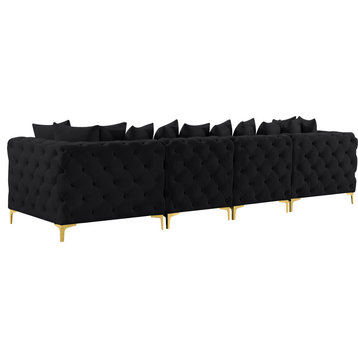 Tremblay Velvet Upholstered 4-Piece Modular Sofa, Black