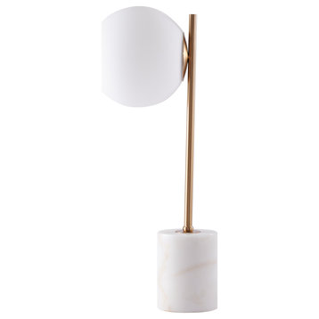 White Marble Base With Gold Frame and Milk White Glass Shade Table Lamp